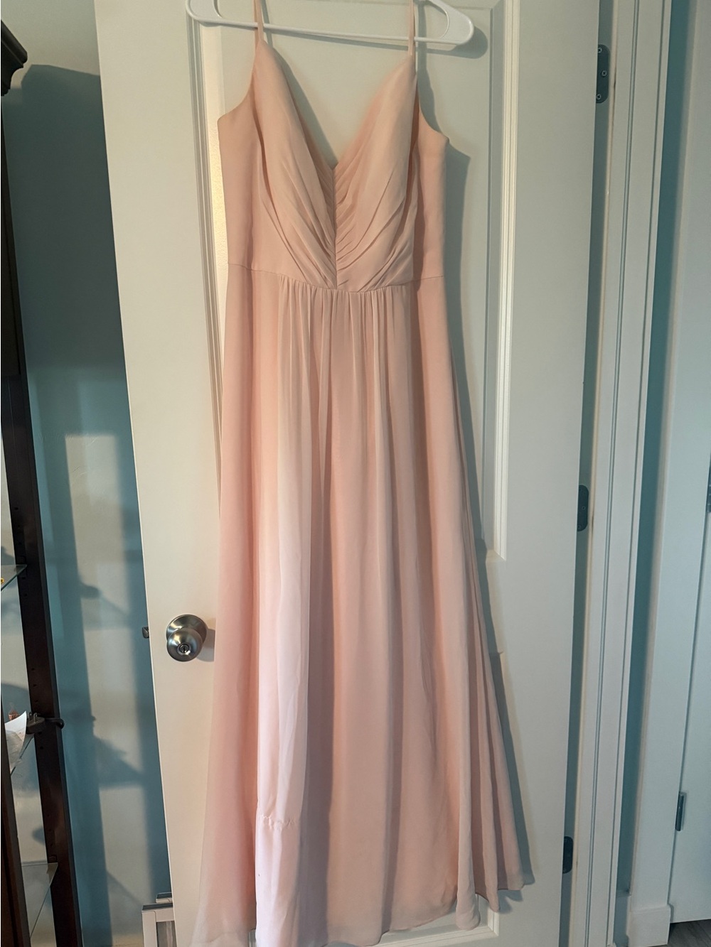 Blush Pink Spaghetti-Strap Maxi Dress with V-Neck